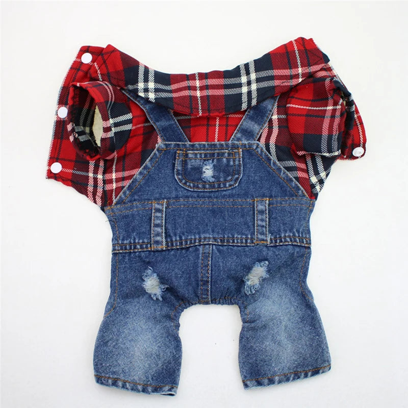 Denim Plaid Jumpsuit Hoodie