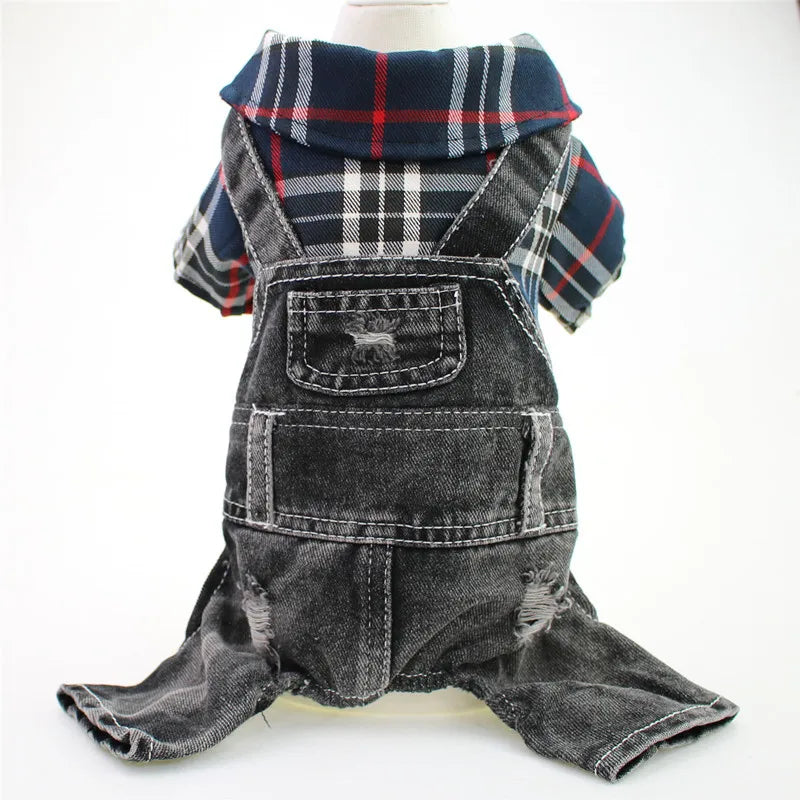 Denim Plaid Jumpsuit Hoodie