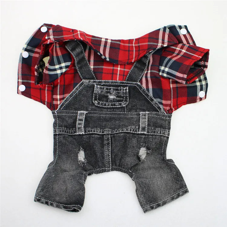 Denim Plaid Jumpsuit Hoodie