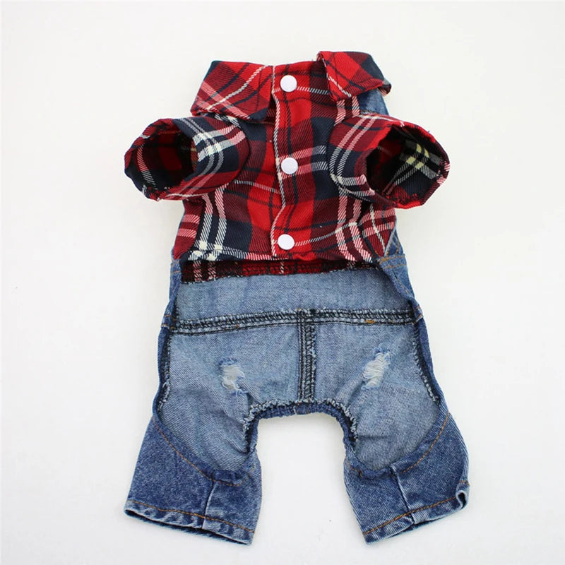 Denim Plaid Jumpsuit Hoodie