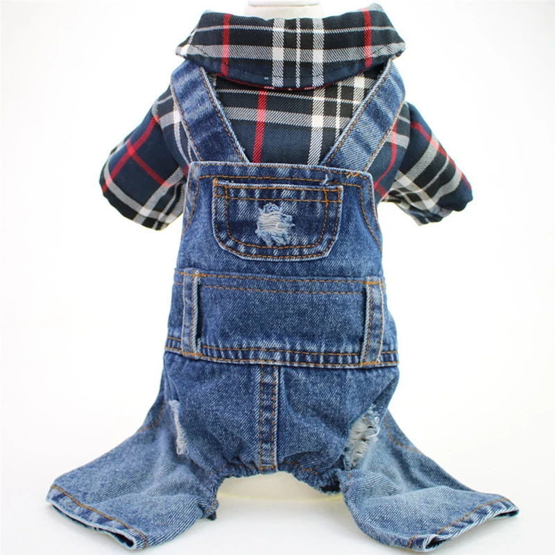 Denim Plaid Jumpsuit Hoodie