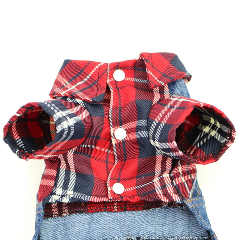 Denim Plaid Jumpsuit Hoodie