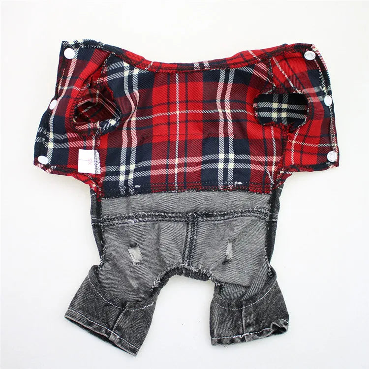 Denim Plaid Jumpsuit Hoodie