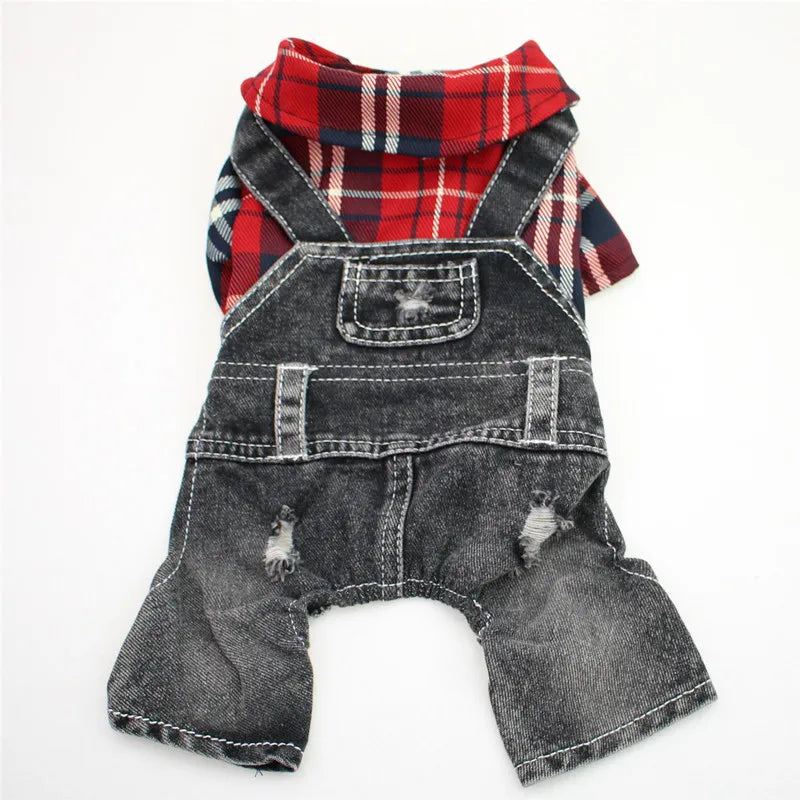 Denim Plaid Jumpsuit Hoodie