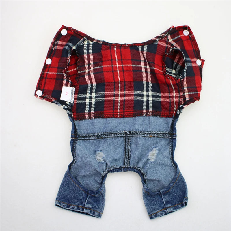 Denim Plaid Jumpsuit Hoodie