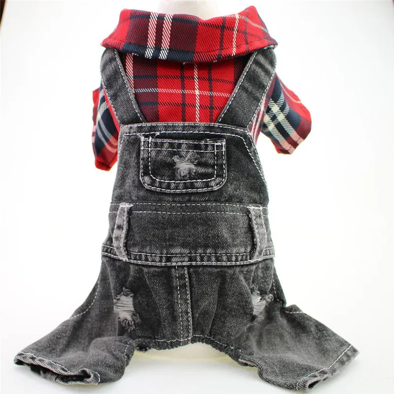 Denim Plaid Jumpsuit Hoodie