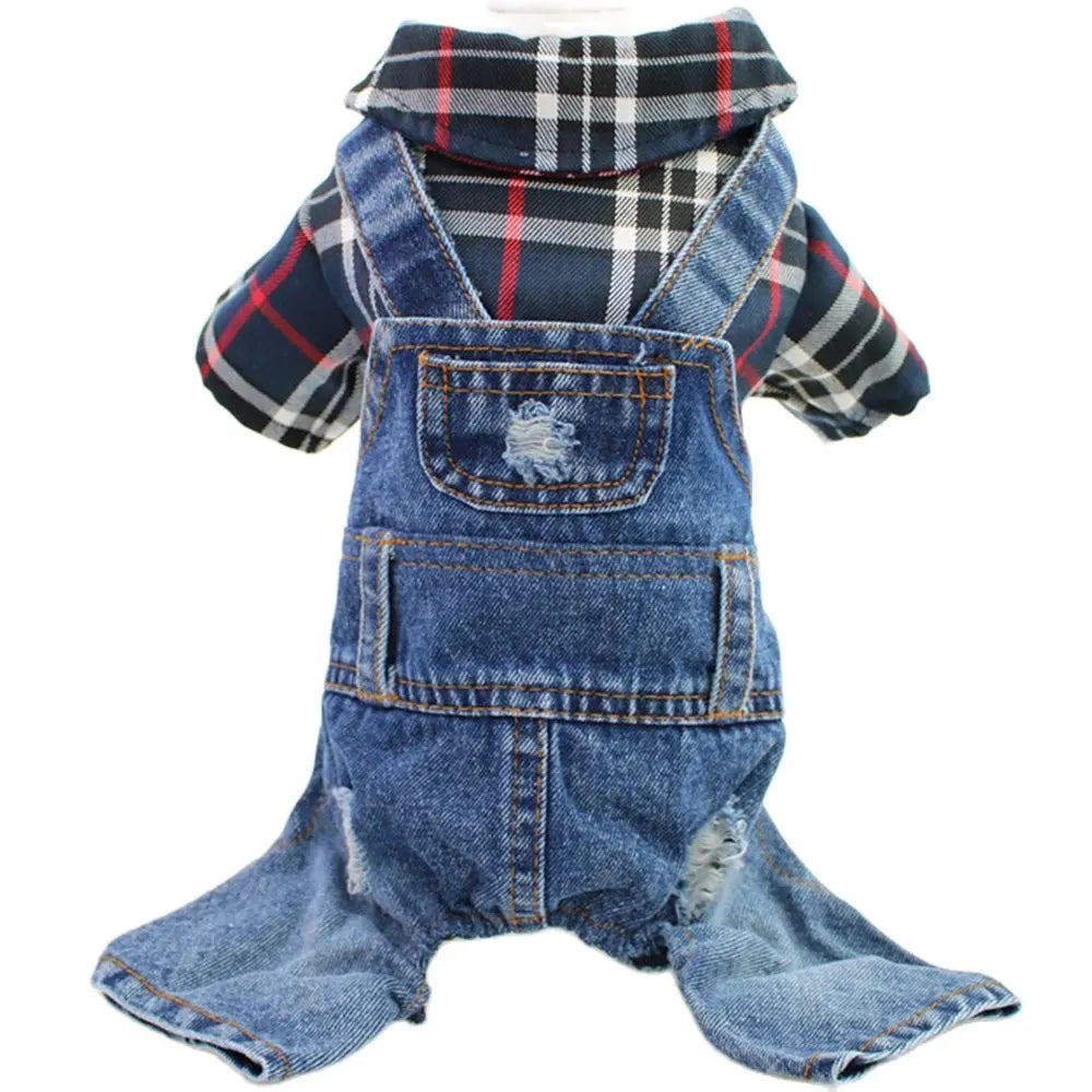 Denim Plaid Jumpsuit Hoodie