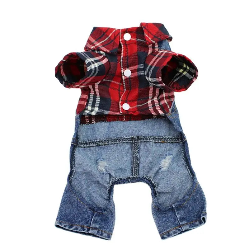 Denim Plaid Jumpsuit Hoodie